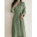 Solid Buckle Irregular Lapel Long Sleeve Button Down Shirt Dress