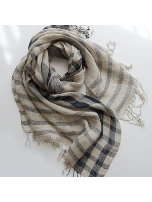 Retro navy big plaid scarf spring and summer sunscreen tassel thin women