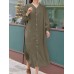 Solid Belt Button Long Sleeve V  neck Casual Shirt Dress