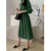 Solid Belt Button Lapel Long Sleeve Casual Shirt Dress