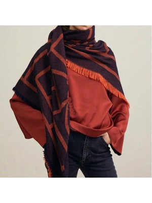 Orange geometric big scarf shawl thickened autumn and winter double-sided dual-use