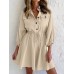 Solid Drawstring Button Lapel 3 4 Sleeve Shirt Dress