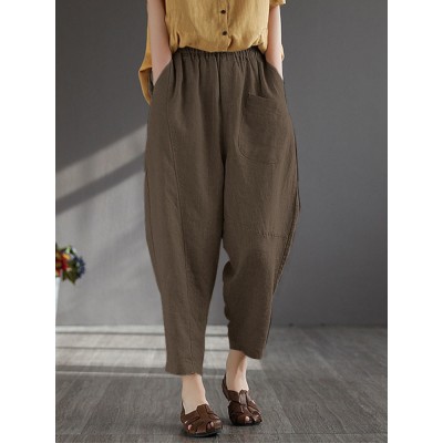 Women 100  Cotton Wide  Legged Solid Color Harlan Casual Pajamas Ninth Pants