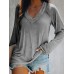 Women Solid Color V  neck Raglan Long Sleeve Casual T  shirt