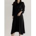 Solid Buckle Irregular Lapel Long Sleeve Button Down Shirt Dress