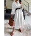 Solid Loose Belt Button Long Sleeve Lapel Shirt Dress