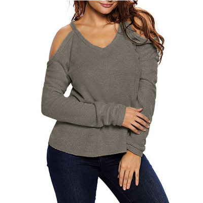 Women V Neck Pullover Cold Shoulder Long Sleeve Sweaters For Women