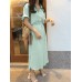 Solid Slit Half Sleeve Belt Lapel Button Down Shirt Dress